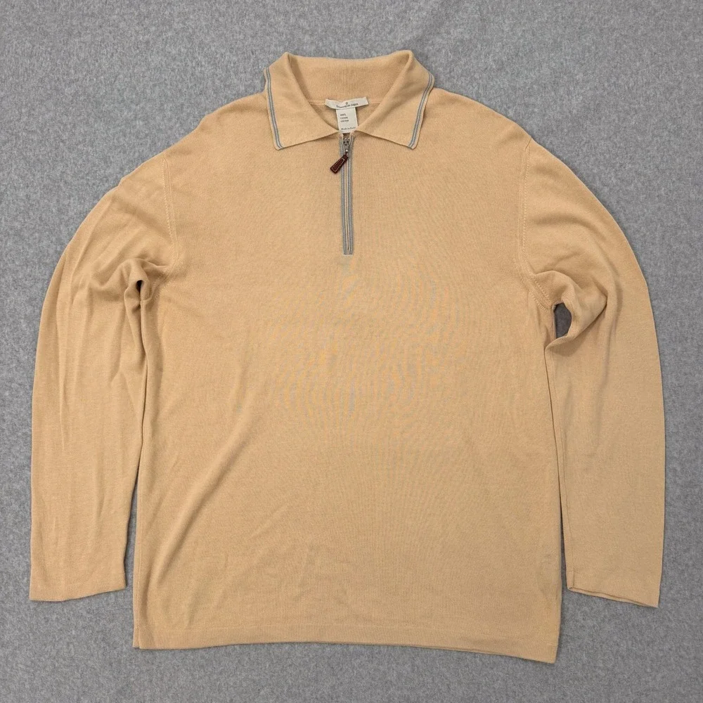 Ermenegildo Zegna Sweater Mens L Beige 1/4 Zip Cotton Pullover